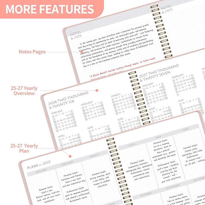 Monthly Planner 2025-2027, Simplified Monthly Calendar Planner, 24 Months Calendar, July 2025 - June 2027, 8.5" * 11", Waterproof Cover with Spiral Bound, for Office, School - Pink