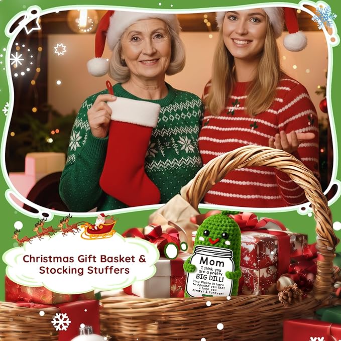 MAMAGIFTREE Birthday Gifts Christmas for Mom from Daughter or Son, I Love You Best Mom Ever Gift Funny Crochet Pickle Plush, Cute Handmade Mom Present, Unique Stocking Stuffer for Mama, Mother in Law