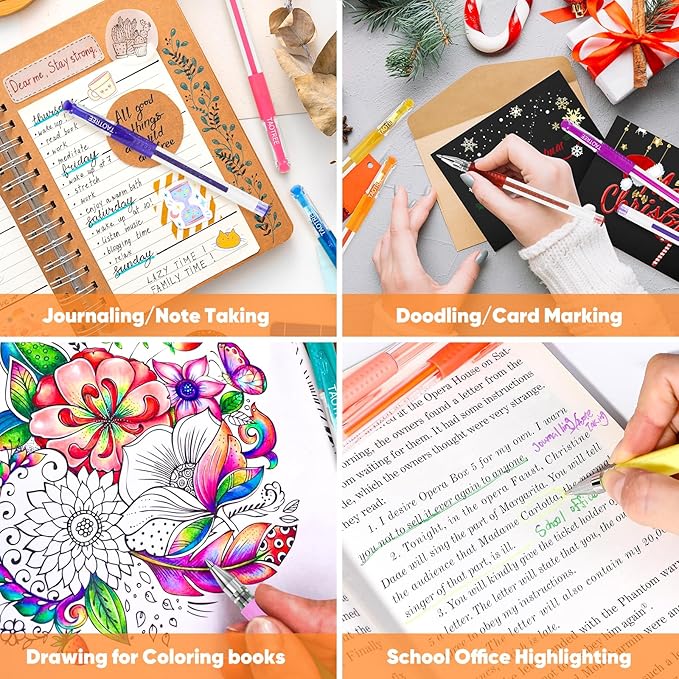 Taotree Glitter Gel Pens, 36 Color Neon Glitter Pens Fine Tip Art Markers Set 40% More Ink Colored Gel Marker for Coloring Book, Drawing, Coloring, Scrapbook, Journaling, Sparkle Easter Gifts kids