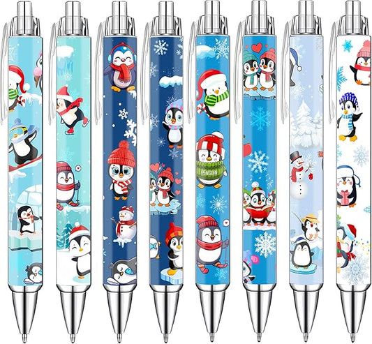 Idealmuzik Penguin Pens Set – Cute Penguin-Themed Gel Pens for Kids, Teachers, and Office Gift Exchange – Funny Penguin Designs – Perfect Stationery Gifts, Party Favors, and Stocking Stuffers, 8 Pack