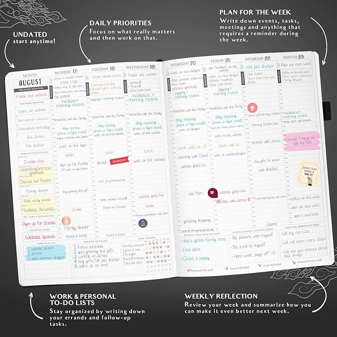 Legend Planner PRO Hourly Schedule - Weekly & Daily Organizer with Time Slots. Appointment Book Journal for Work & Personal, A4 (Black)