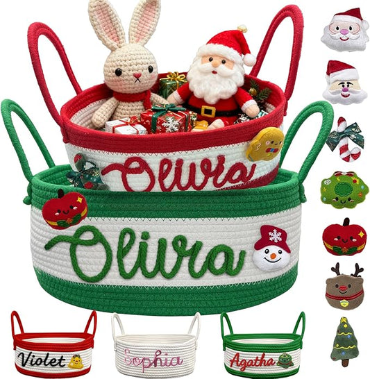 Personalized Christmas Gift Knits Baskets with Name Custom Baby Shower Basket for Newborn Cotton Rope Diaper Caddy Toy Stortage Boxes