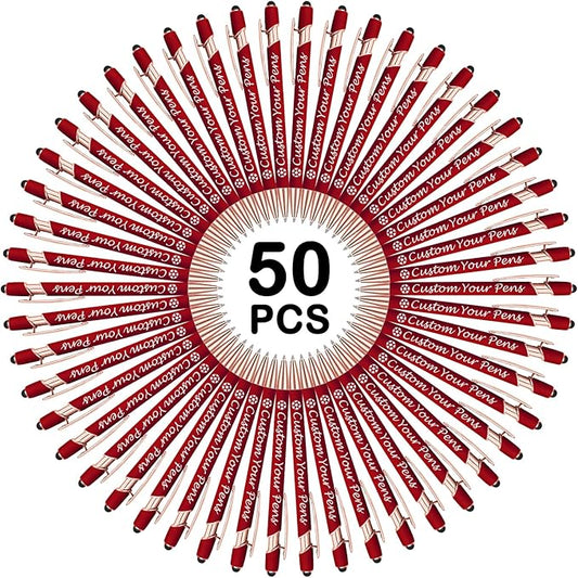 Amlion Personalized Custom Pens with Name Engraved Logo Text,50 Customized Writing Stylus Pen Promotional Item Gift for Men Women Office Business Wedding-Deep Red