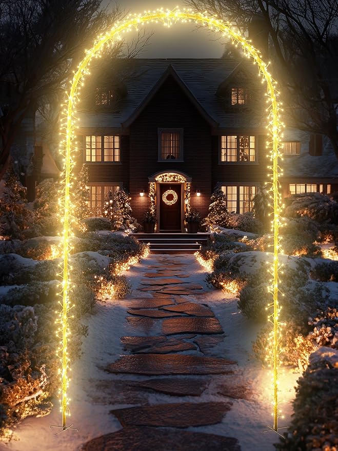 Lomotech Christmas Light Arch - 7.5Ft 360 Leds Iron Pole Archway 8 Modes Waterproof Christmas Lights with Timer for Lawn, Yard, Walkway, Garden, Party, Holiday, Christmas Decoration (Warm White)