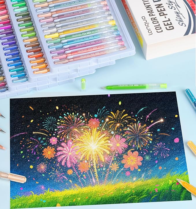 Glitter Gel Pens, 72 Pack Colored Pens for Black Paper & White Paper, 1.0mm Point Pens, Large Capacity Ink Pens for Coloring, Writing, Drawing, Journaling, Note Taking, School, Office, Home