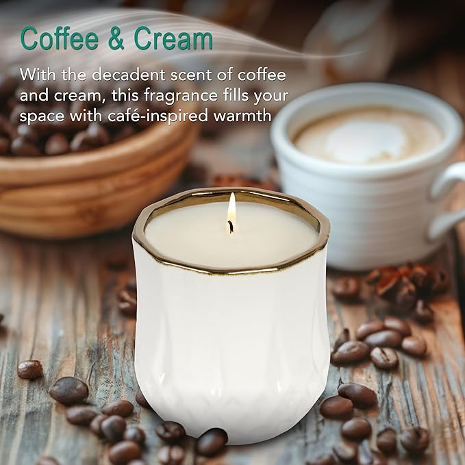 Hyggelight - The Growing Candle, Coffee Scented, 9oz Ceramic Pot, Aromatherapy Candles, 100% Soy, Cream and Espresso Aroma for Home, Astrid