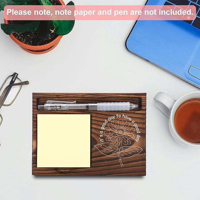 Motivational Gifts, Inspirational Gifts, Positive Gifts, Encouraging Gifts, Sticky Note Holder, Post-it Note Dispenser for Desk, Wooden Post-it Note & Pen Holder 6.5" x 4.7" - FTA119