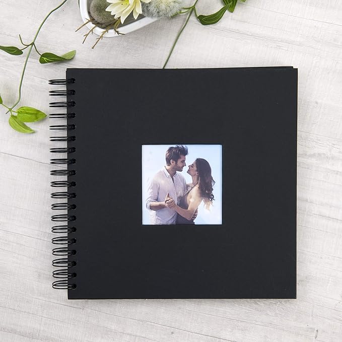 10 x 10 Inch DIY Scrapbook Photo Album with Window Design Cover 80 Pages Craft Paper Memory Book for Weeding Anniversary Travel and Baby (Black)