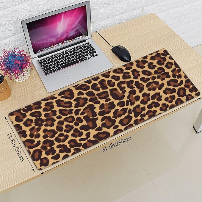Leopard Print Gaming Mouse Pad Non Slip XL Large Mousepad Stitched Edge Rubber Base Desk Mat for Laptop PC Computer