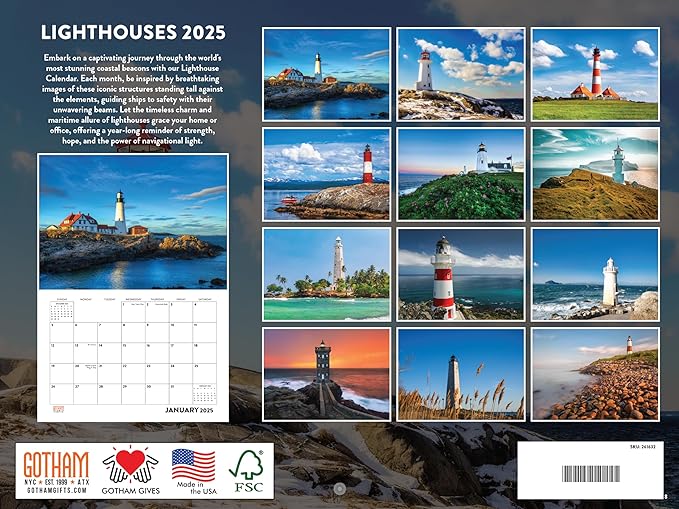 Lighthouse Calendar 2025 Monthly Wall Calender 12 Month | American Made In The USA