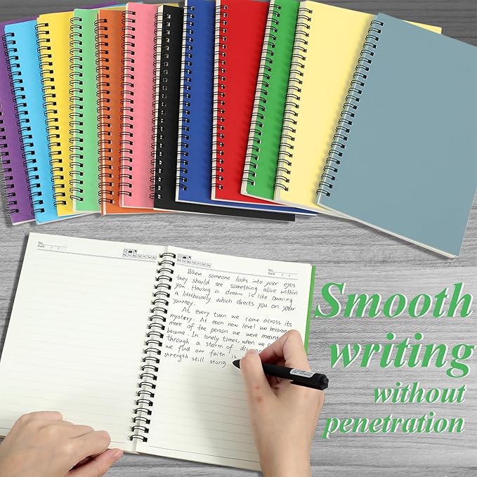 Leelosp 12 Pack Small Spiral Notebook A5 Lined College Ruled Spiral Journal Notebook 5.5 x 8.3 Inch Kraft Cover, 120 Pages for Work Students Office Business(Colorful)