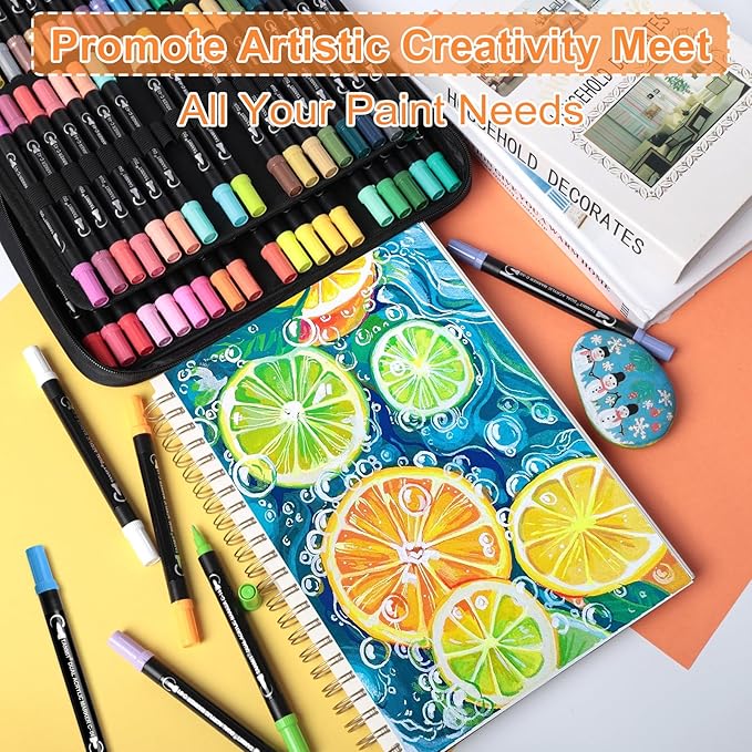 80 Colors Acrylic Paint Pens, Dual Tip Acrylic Paint Markers with Brush Tip and Fine Tip, Acrylic Pens for Rock Painting, Wood, Canvas, Stone, Glass, Ceramic,DIY Crafts Making Art Supplies