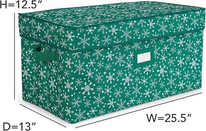 Covermates Keepsakes Christmas Light Storage Box - Carrying Handles, Sturdy Interior Walls - Holiday Storage, Green Snowflake