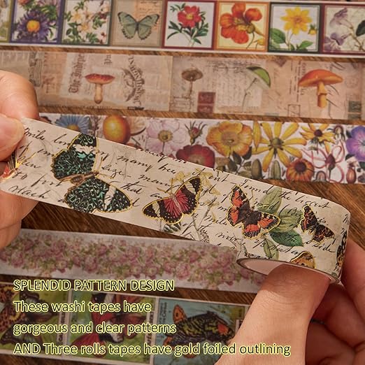 42 Rolls Vintage Washi Tape Set, Floral Letter Butterfly Mushroom Botanical Flower Writable Decorative Tapes for Scrapbooking , Junk Journal Supplies, Bullet Journaling 5-75mm Wide 9.84ft long/Roll