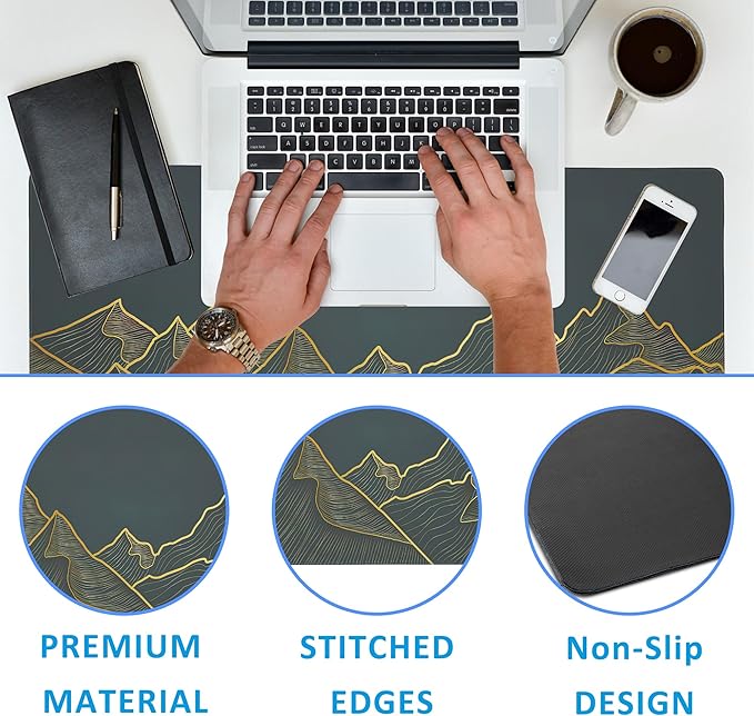 Mountain Line Art Large Gaming Mouse Pad,Waterproof Desk Mat for Desktop,Non-Slip Rubber Base Mousepad with Stitched Edges for Laptop Office and Home 35.4X15.7 Inch