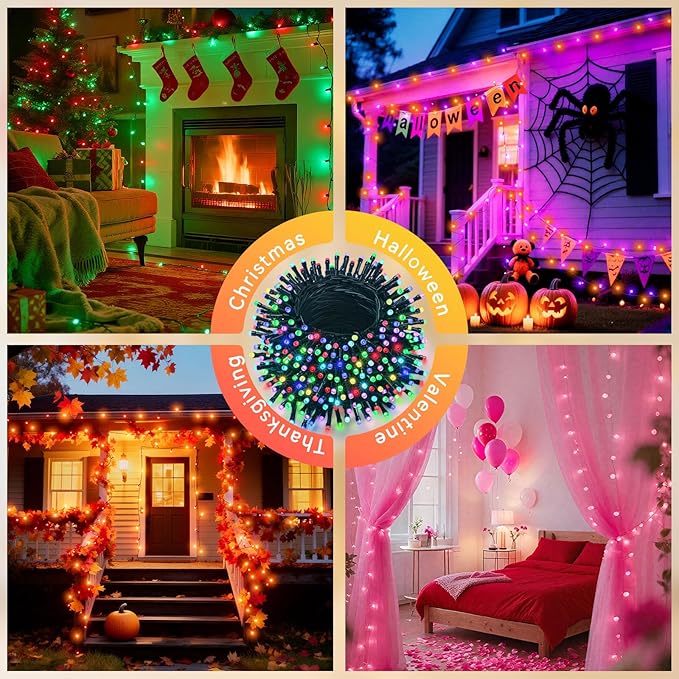 LitHome 33ft 100Led Color Changing Halloween String Lights with Remote, 35 Colors 9 Modes RGB Christmas Lights with Timer, Dimmable Led String Light Outdoor Plug In, Xmas Tree Light Indoor Party Decor