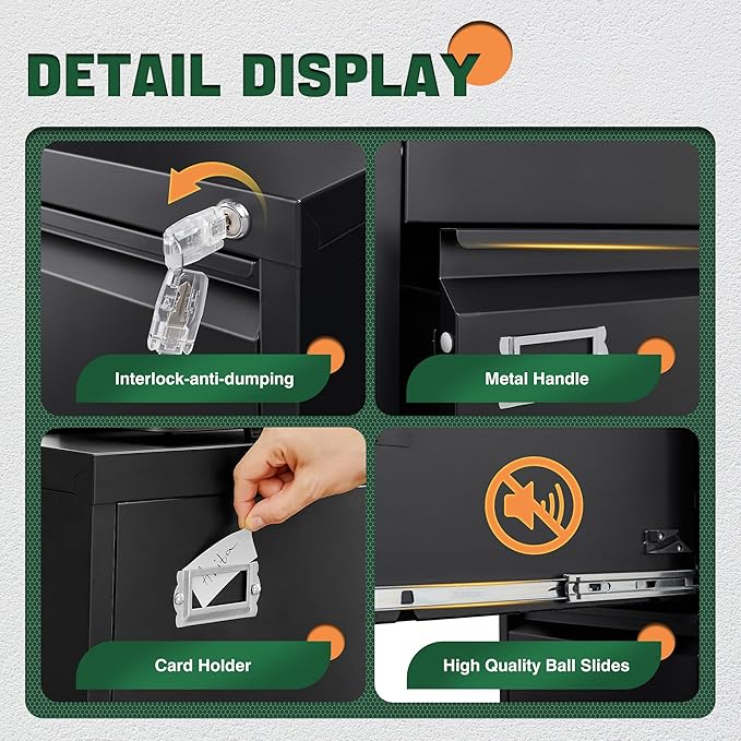 Letaya 5 Drawer File Cabinet with Lock,Metal Office Filing Cabinets for Home Office- Storage A4/F4/Letter/Legal -Assembly Required (Black)