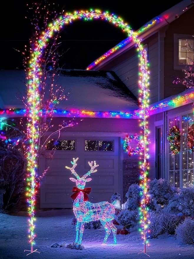 Lomotech Christmas Light Arch - 9.5Ft 460 Leds Iron Pole Archway 8 Modes Waterproof Christmas Lights with Timer for Lawn, Yard, Walkway, Garden, Party, Holiday, Christmas Decoration (Multicolor)
