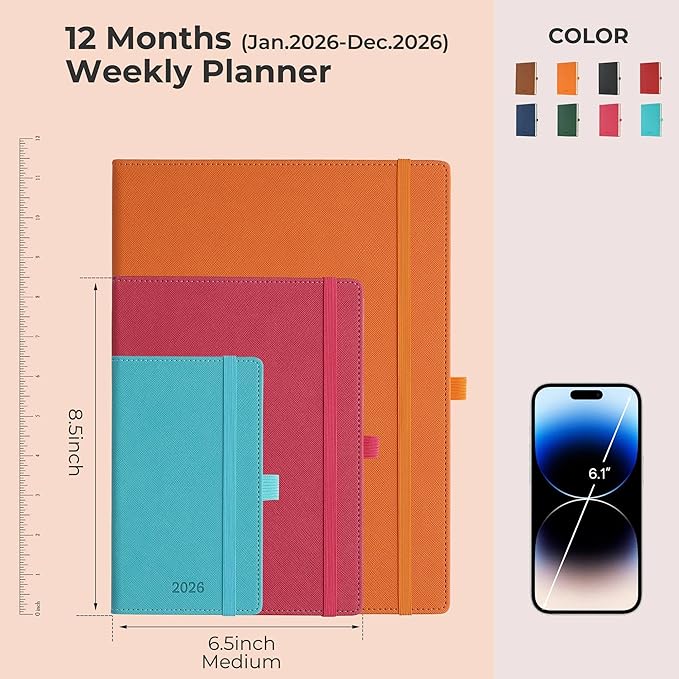 Weekly Monthly 2026 Planner (Jan.26-Dec.26),8.5"x6.5",12 Months Agenda Plan with Month Tabs & Pocket,Expenses/Note Pages, Appointment Book Calendar with Vegan Leather Cover,Light Blue