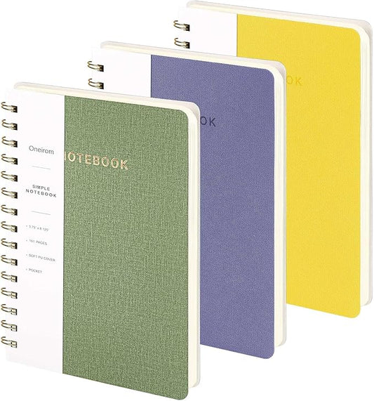 Lined Spiral Notebook College Ruled A5 Journal Book for Note Taking, 160 Pages Writing Journal for Office and Home School Supplies 5.75x8.125 inch (ArmyGreen/Violet/LightYellow)