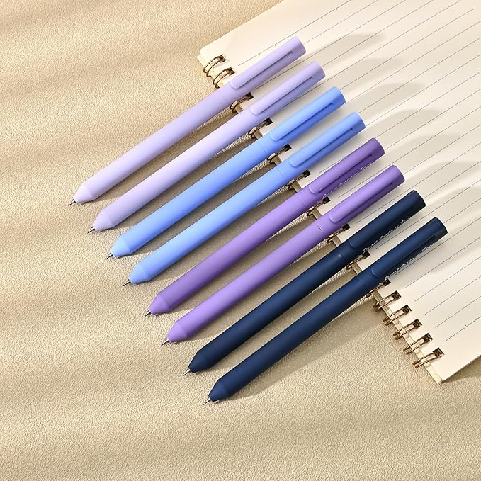 BAYTORY 8Pcs Colored Gel Pens, 0.5mm Fine Point Multicolored Ink Pen, Colorful Pens Smooth Writing for Note Taking and Marking Supplies (Purple)