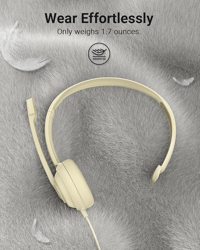 NUBWO HW02 USB Headset with Microphone Noise Cancelling &in-line Control, Ultra Comfort Computer Headset for Laptop pc, On-Ear Wired Office Call Center Headphone for Boom Skype Webinars (Apricot)