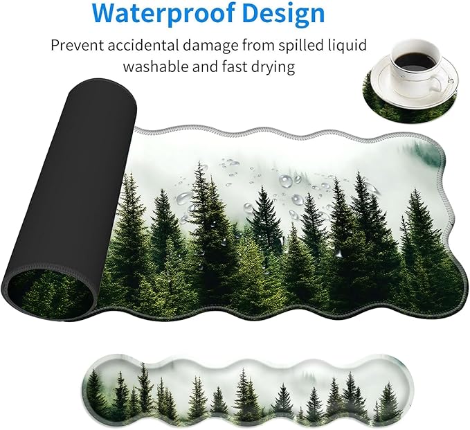 Large Mouse Pad and Keyboard Wrist Rest, Desk Pad for Keyboard and Mouse, 4-in-1 Large Gaming Mouse Pad with Wrist Support, Desk Mat for Home Office Study Game-Forest