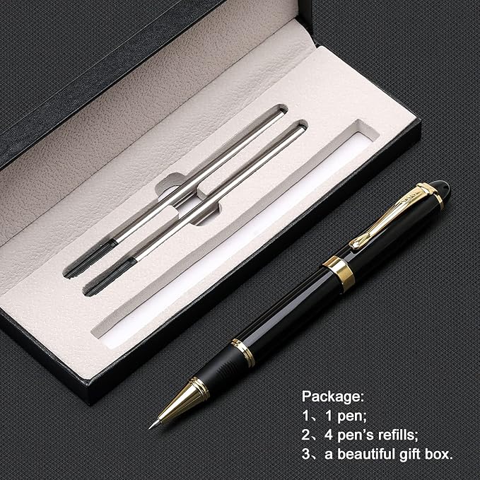 YIVONKA Luxury Ballpoint Pens Nice Ball Pen Best Gift for Men Professional Executive Office BallPens Classy Gift Box Ballpoint Black Refill Line width 0.5mm (Black)