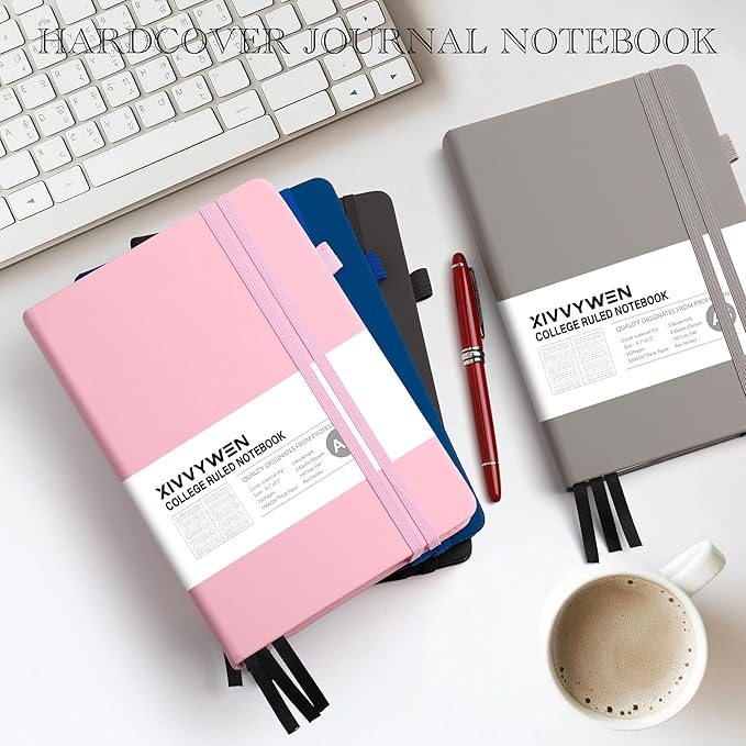 Lined Journal Notebook for Women Men, 352 Pages A5(5.7" x 8.3")College Ruled Hardcover Leather Journals for Writing, Daily Journal Notebooks for Work, Note Taking, Travel, School, Business (Pink)