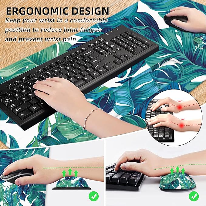 LATEEFAH Desk Mat, Mouse Pad with Wrist Rest, 4-in-1 Large Mouse Pads for Desk, Ergonomic Mouse Pad and Keyboard Wrist Rest Gaming Keyboard Mat for Office, Home