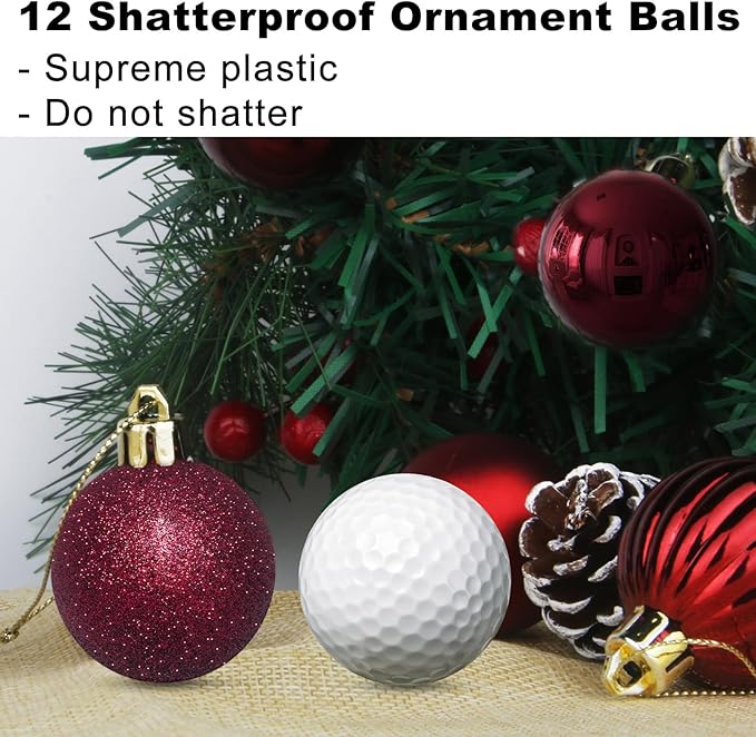 Maroon 1.6" Small Christmas Balls Christmas Tree Decoration Ornaments Shatterproof Hanging Balls for Birthday Halloween Holiday Wedding Decorations Set of 12pcs