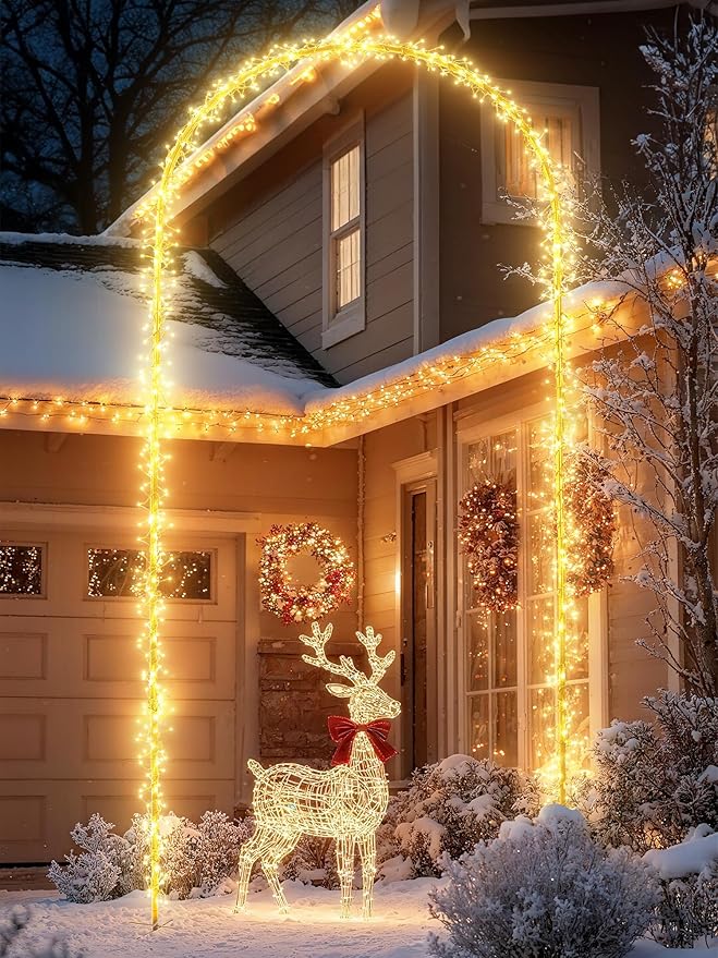 Lomotech Christmas Light Arch - 9.5Ft 460 Leds Iron Pole Archway 8 Modes Waterproof Christmas Lights with Timer for Lawn, Yard, Walkway, Garden, Party, Holiday, Christmas Decoration (Warm White)