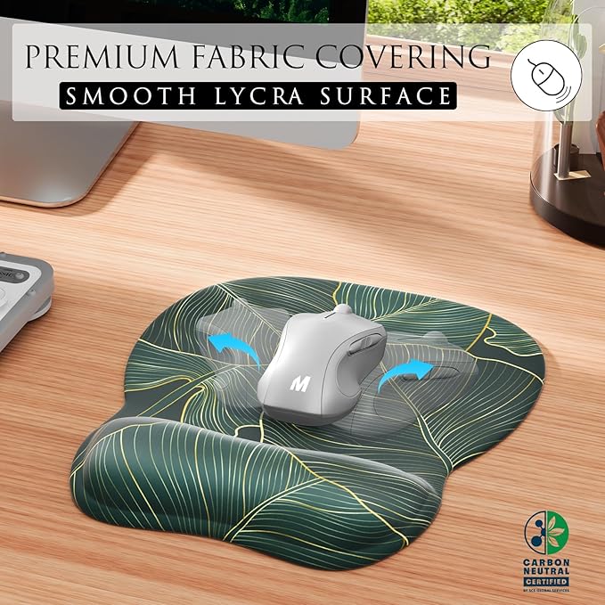 MROCO Ergonomic Mouse Pad with Gel Wrist Rest, Comfortable Mousepad with Smooth Wrist Support Surface and Non-Slip PU Base for Pain Relief, Computer, Laptop, Office & Home, 9.4 x 8.1 in, Green Leaves