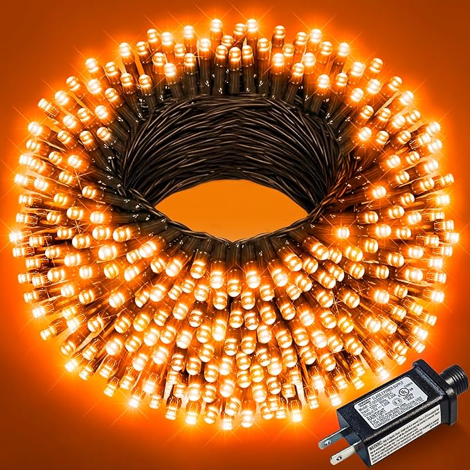 Orange Christmas Lights Outdoor, 66FT 200 LED String Lights for Outside with 8 Modes Waterproof, Plug in Connectable Twinkle Light Green Wire for Indoor Garden Tree Patio Party Decorations