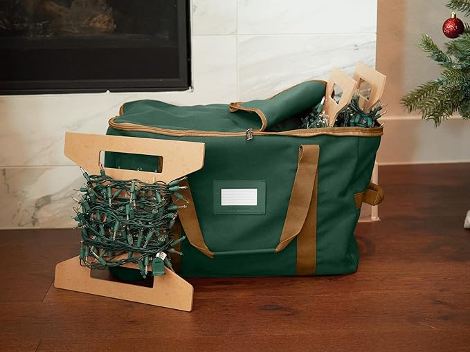 Covermates Keepsakes Rolling Christmas Light Storage Bag - Carrying Handles, ID Window, Dual Wheels - Holiday Storage, Green