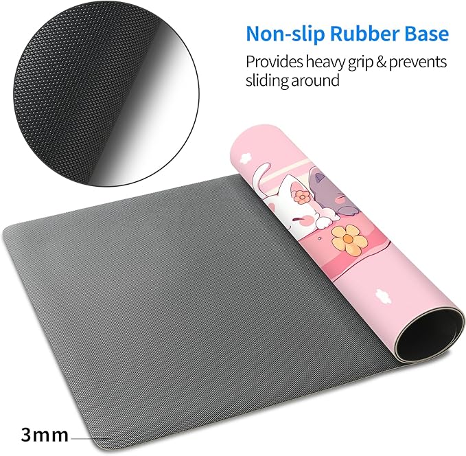 MAYCARI Cute Desk Mat Kawaii Mousepad, Anime Aesthetics Desk Pad XXL Cute Pink Cats Buuny Mouse Pad Computer Keyboard Mat, Office Desk Pad Protector 31.5"X15.7"
