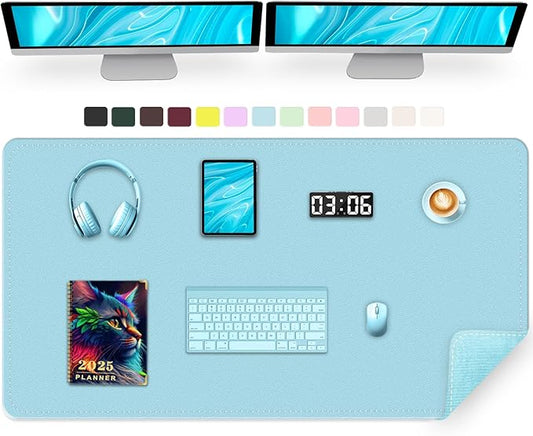 Large PU Leather Desk Pad, 47.2" x 17" Non-Slip Mat for Desktop, Office & Computer, Waterproof Blotter Pad, Keyboard Mat for Home & Office (Sky Blue)