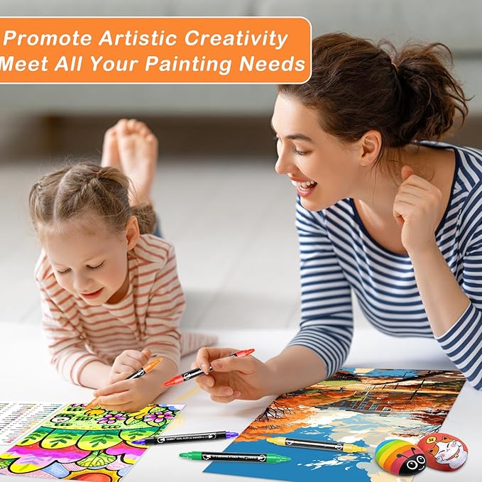 60 Colors Acrylic Paint Pens, Dual Tip Acrylic Paint Markers with Brush Tip and Fine Tip, Acrylic Pens for Rock Painting, Wood, Canvas, Stone, Glass, Ceramic,DIY Crafts Making Art Supplies