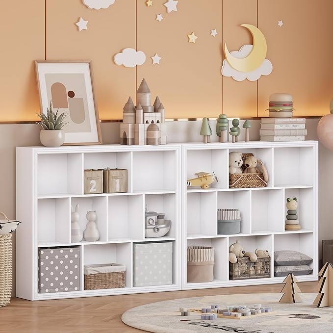 Wooden 10-Cube Storage Organizer, 3-Tier Bookshelf, Wood White Bookshelf, Bookcase, Cubical Storage Shelf with 3 Removable Back Panels for Bedroom Home and Office