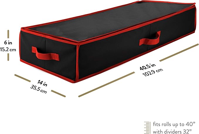 ZOBER Premium Storage Container, with Interior Pockets, fits 18-20 Standard Rolls, Gift Wrap Organizer and Under Bed Storage Bin for Bows, Ribbons, and Wrapping Paper, 40” Length - Tear-Proof Fabric