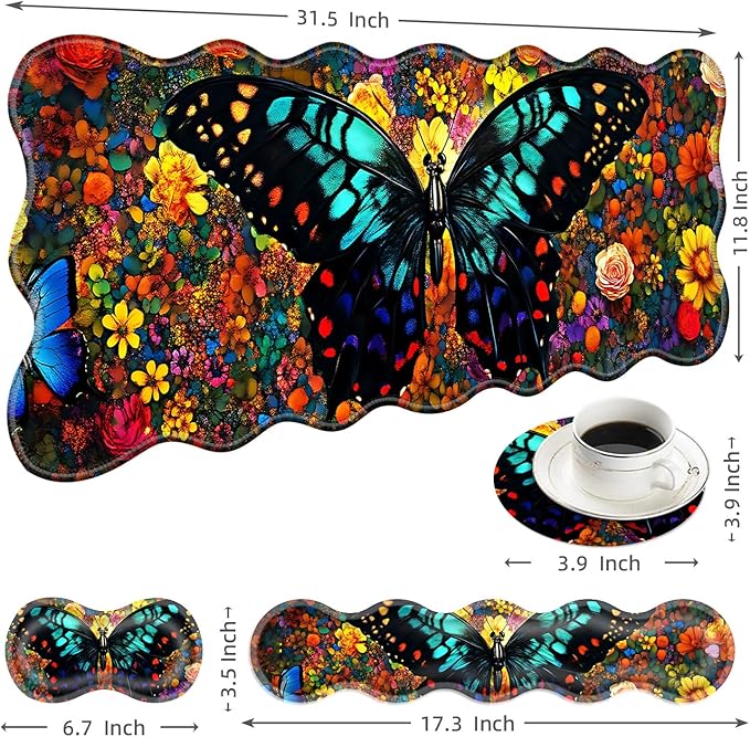 Large Mouse Pad and Keyboard Wrist Rest, Desk Pad for Keyboard and Mouse, 4-in-1 Large Gaming Mouse Pad with Wrist Support, Desk Mat for Home Office Study Game-Vibrant Butterfly On Flowers