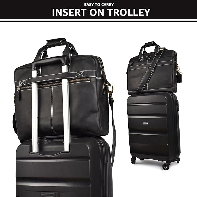 LEATHER VILLAGE 16" Leather Laptop Messenger Briefcase Bag for Men-Leather Satchel for Travel and Office Shoulder Bag-Black