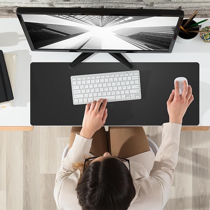 Non-Slip Desk Pad, Waterproof PU Leather Protector, Easy Clean Laptop Mat for Work/Home/Decor (Black 31.5" x 12")