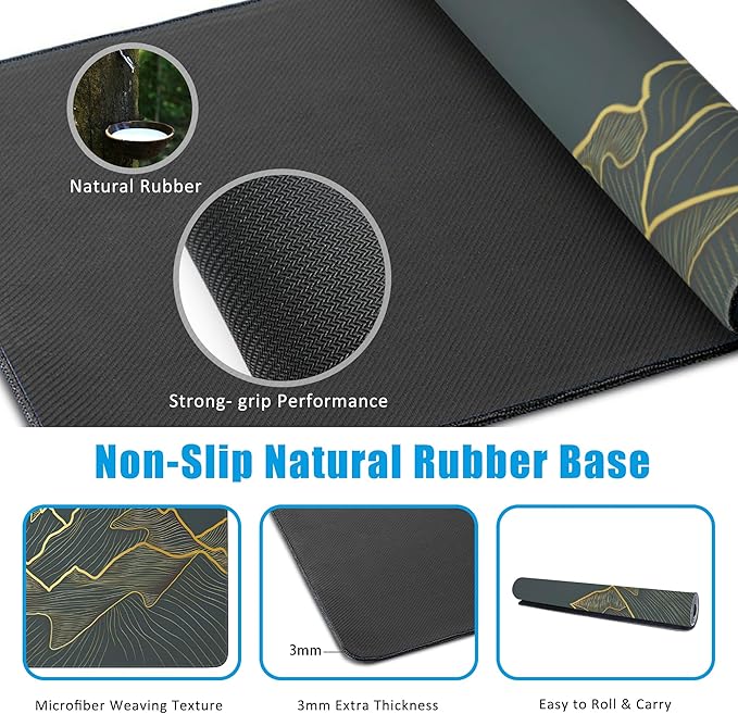 Mountain Line Art Large Gaming Mouse Pad,Waterproof Desk Mat for Desktop,Non-Slip Rubber Base Mousepad with Stitched Edges for Laptop Office and Home 35.4X15.7 Inch