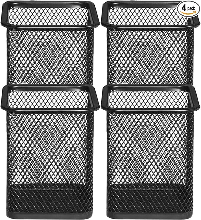 Pen Holder Pencil Holder Metal Pen Holder Cup Pencil Holder for Desk Office Pen Pencil Organizer for Desk Black, Square 4 Pack