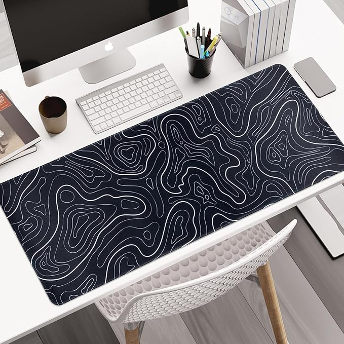 Large Gaming Mouse Pad for Desk, Black Topographic Mouse Pad Desk Mat for Gaming Office, Long XL Mouse Pads Keyboard Pad Desk Pad for Computer Laptop 31.5''x11.8''