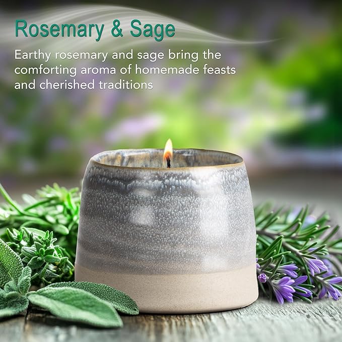 Hyggelight - The Growing Candle, Rosemary & Sage Scent, 10oz Ceramic Pot, Single Wick Aromatherapy Candles, 100% Soy for Women and Men, Greta