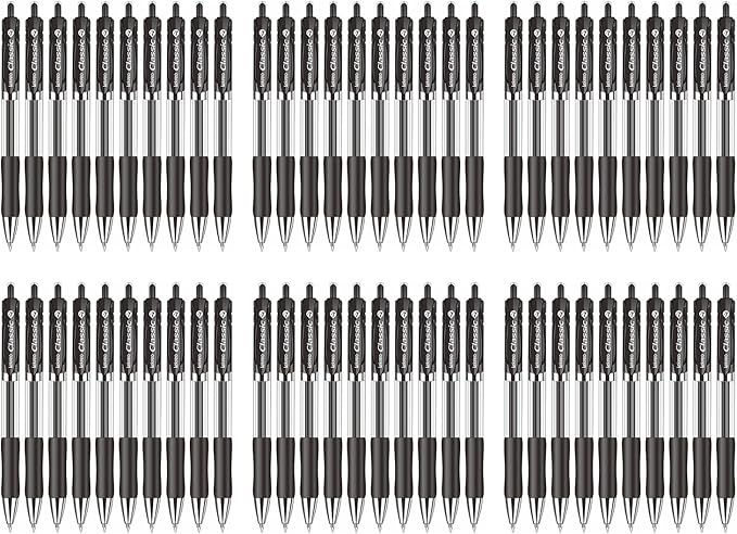 Classic Retractable Gel Roller Pens, 0.7mm Fine Point (Black Ink - 60 Packs)