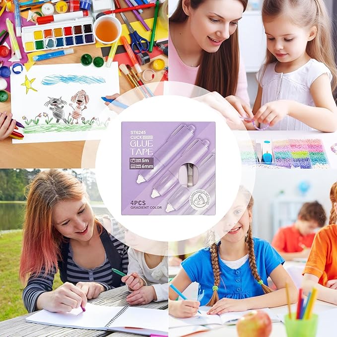 Double Sided Tape Roller - Retractable Adhesive Tape Dispenser, 4 Piece Sticky Scrapbook Set, Easy Application Heavy Duty Design, Excellent DIY Craft Tool, Home School Office Paper Card Photo