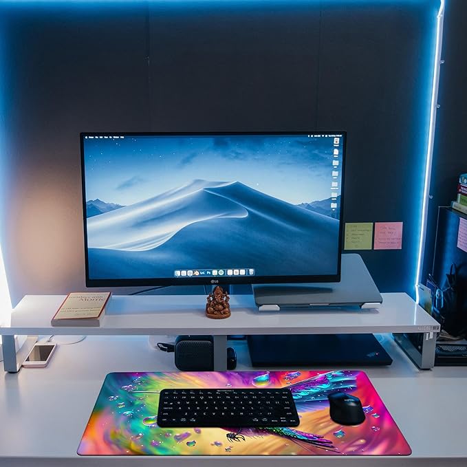 Large Gaming Mouse Pad for Desk, Colorful Hummingbird Desk Mat, Bright Hummingbird Desk Pad, 31.5"x15.7" Extended Big Computer Keyboard Mouse Pad with Non-Slip Base and Stitched Edge